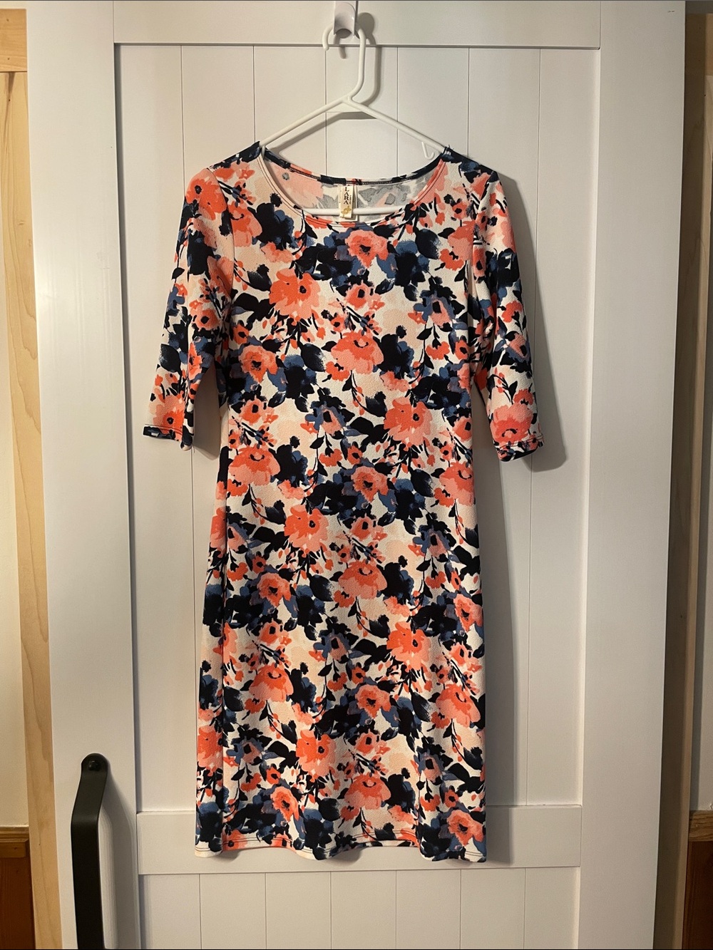 LARA Coral and Navy Floral Midi Dress